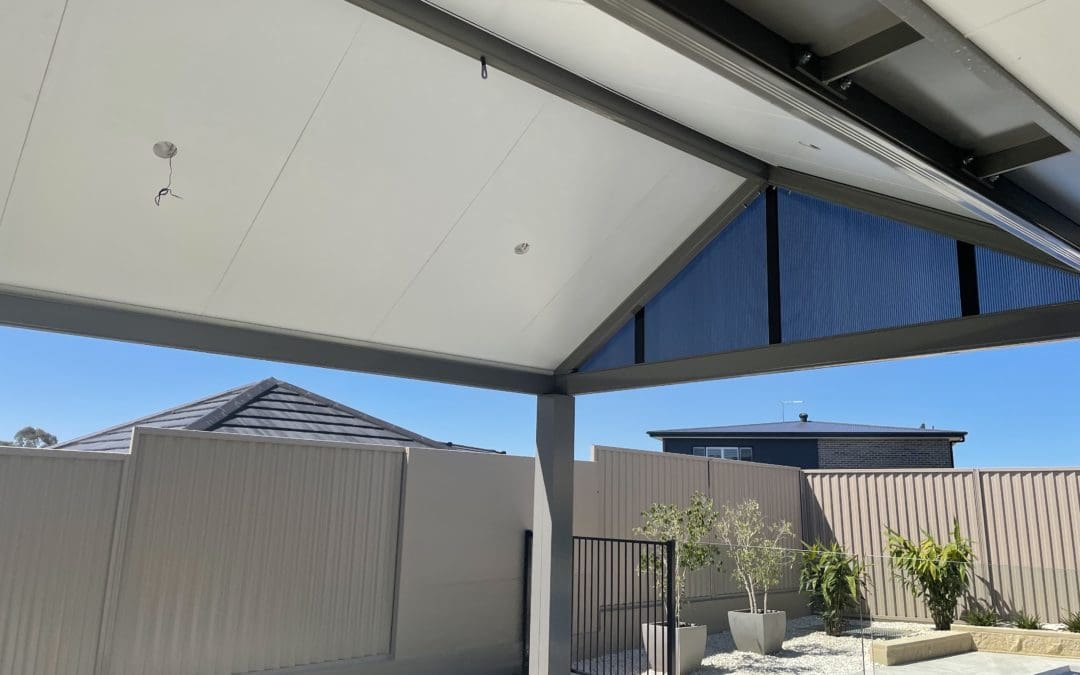 Colorbond Gable Insulated Pergola with Aluminium Post Wraps and Gable Infill, Harrington Park