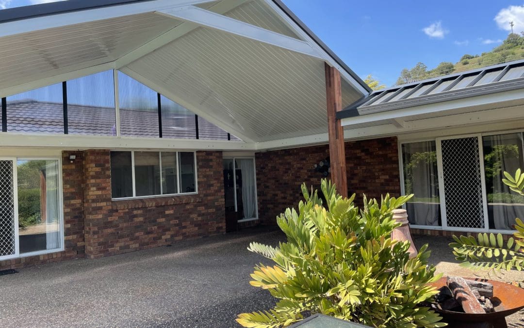 Double Gable Pergola with Merbau Posts, Picton